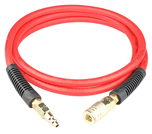 YOTOO Hybrid Lead-in Air Hose 1/4-Inch by 6-Feet 300 PSI Heavy Duty, Lightweight, Kink Resistant, All-Weather Flexibility with Bend Restrictors, 1/4" Industrial Quick Coupler and Plug, Red - Image 1