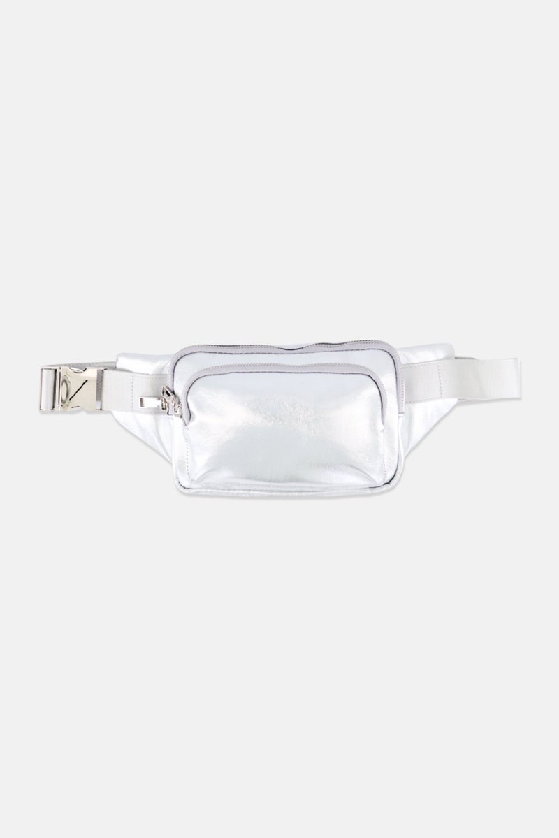 Urban Expressions Women Metallic Fanny Pack 24 L x 14 H x 5 W cm, Silver  - Image 1