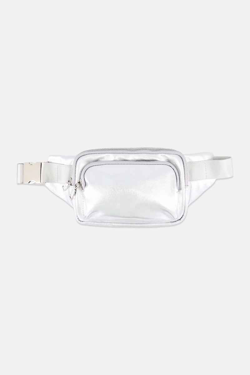 Urban Expressions Women Metallic Fanny Pack 24 L x 14 H x 5 W cm, Silver  - Image 4