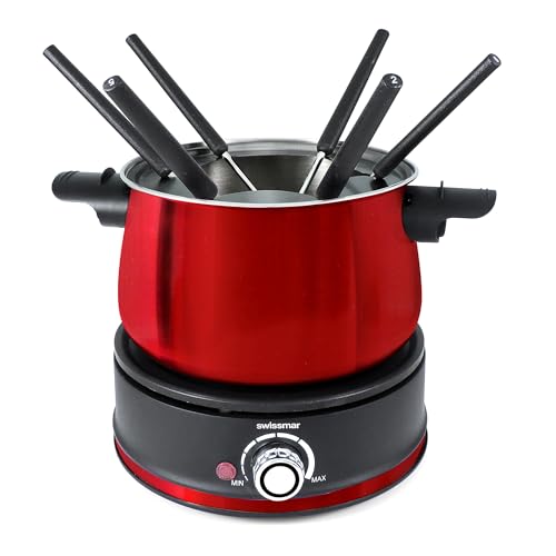 Swissmar Arolla 10 Pieces Stainless Steel Electric Fondue Set - Perfect Fondue Pot Electric Set for Cheese, Chocolate, Oil, Broth & More - Gift Ideas for Wedding, House Warming, Red, 2.1 Qt / 2L - Image 1