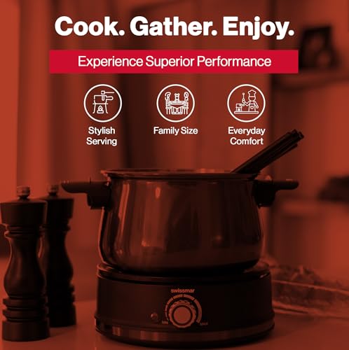 Swissmar Arolla 10 Pieces Stainless Steel Electric Fondue Set - Perfect Fondue Pot Electric Set for Cheese, Chocolate, Oil, Broth & More - Gift Ideas for Wedding, House Warming, Red, 2.1 Qt / 2L - Image 3