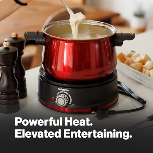 Swissmar Arolla 10 Pieces Stainless Steel Electric Fondue Set - Perfect Fondue Pot Electric Set for Cheese, Chocolate, Oil, Broth & More - Gift Ideas for Wedding, House Warming, Red, 2.1 Qt / 2L - Image 5