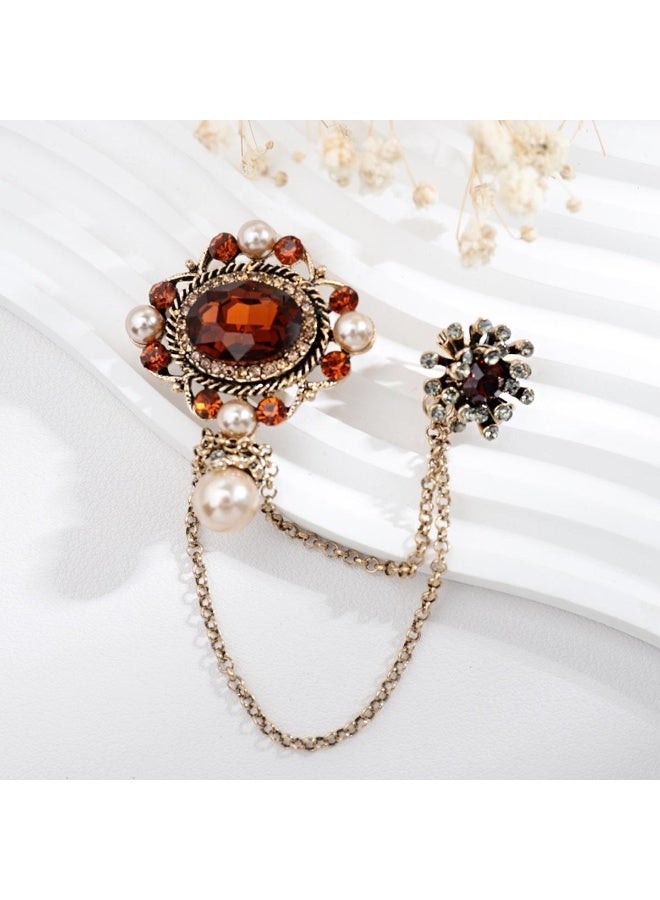 KUYING Retro Fashion Baroque Rhinestone Chain Brooch 