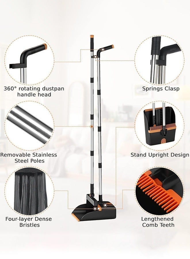 Arabest Scraper Broom and Dustpan Set, Cleaning Supplies Broom and Dustpan Set for Home, 123cm Long Stainless Steel Handle Brooms with Upright Dustpan Combo Set for Home Office Kitchen Lobby Floor Cleaning - Image 3
