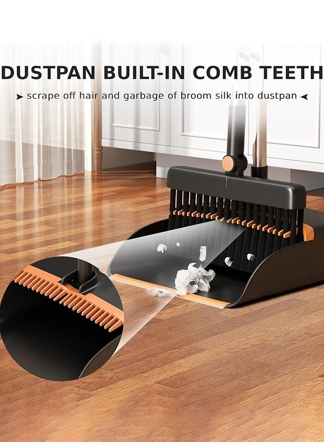Arabest Scraper Broom and Dustpan Set, Cleaning Supplies Broom and Dustpan Set for Home, 123cm Long Stainless Steel Handle Brooms with Upright Dustpan Combo Set for Home Office Kitchen Lobby Floor Cleaning - Image 4