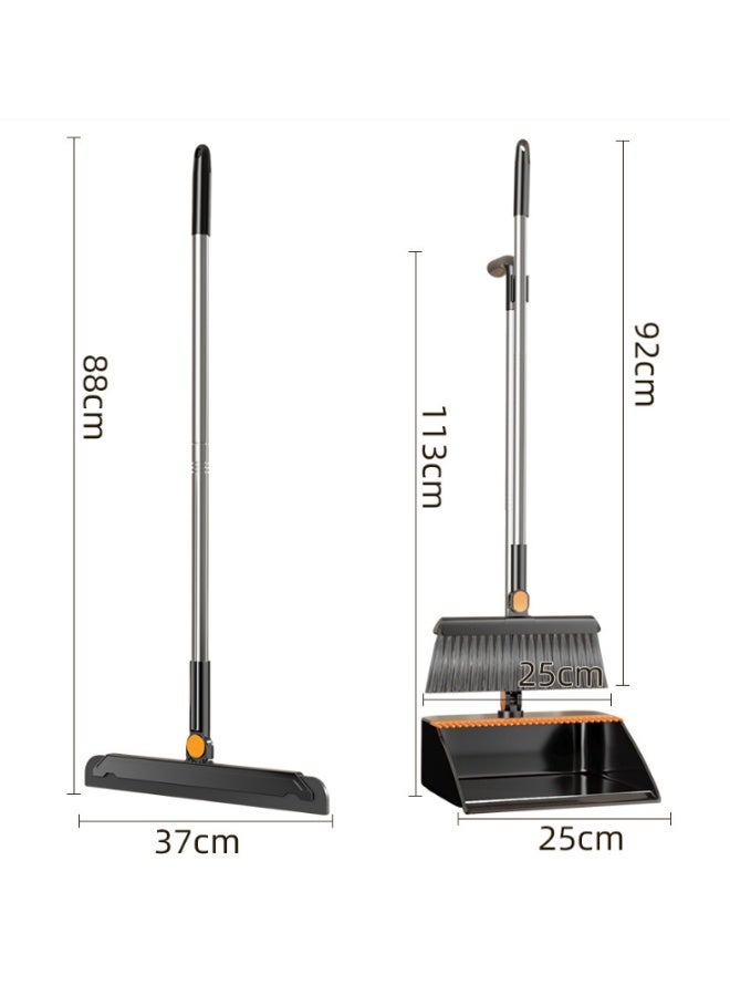 Arabest Scraper Broom and Dustpan Set, Cleaning Supplies Broom and Dustpan Set for Home, 123cm Long Stainless Steel Handle Brooms with Upright Dustpan Combo Set for Home Office Kitchen Lobby Floor Cleaning - Image 2