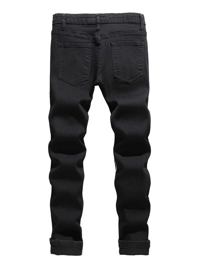 HUNGSON Boy's Skinny Fit Ripped Destroyed Distressed Stretch Slim Jeans Pants, Black20124, 14 - Image 4
