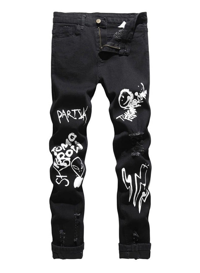 HUNGSON Boy's Skinny Fit Ripped Destroyed Distressed Stretch Slim Jeans Pants, Black20124, 14 - Image 1