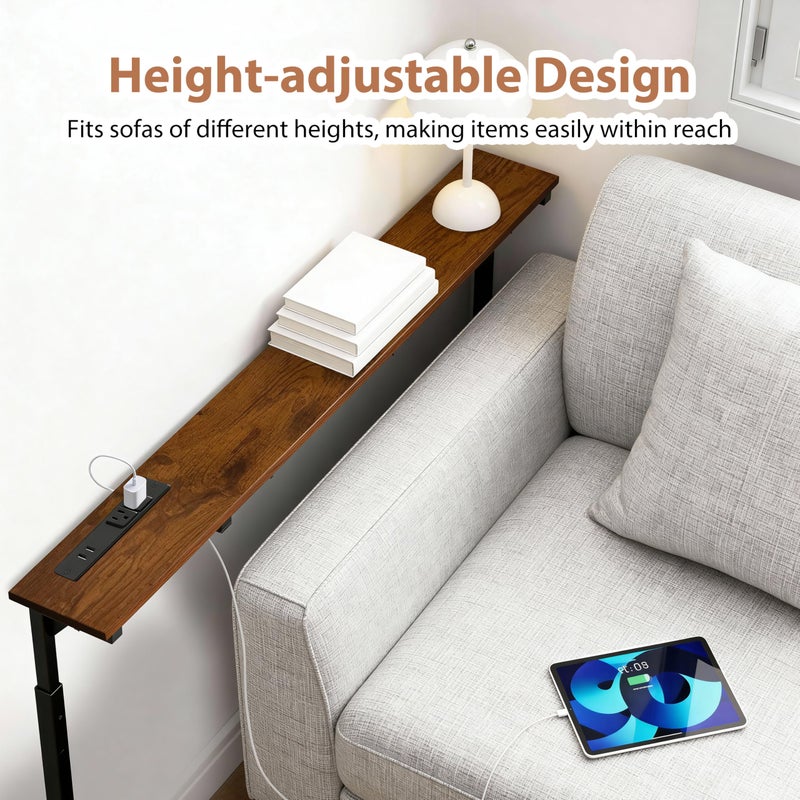 GRLEAF 35" Adjustable Height Narrow Console Table with Power Outlets, Long Sofa Table with Charging Station Behind Couch Table Skinny Entryway Table for Living Room, Hallway and Office â€“ Rustic Brown - Image 2