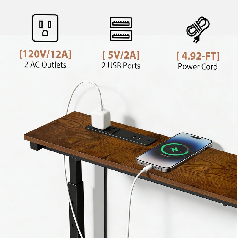 GRLEAF 35" Adjustable Height Narrow Console Table with Power Outlets, Long Sofa Table with Charging Station Behind Couch Table Skinny Entryway Table for Living Room, Hallway and Office â€“ Rustic Brown - Image 4