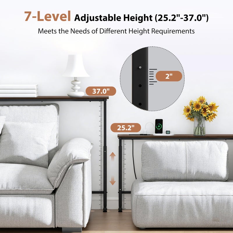 GRLEAF 35" Adjustable Height Narrow Console Table with Power Outlets, Long Sofa Table with Charging Station Behind Couch Table Skinny Entryway Table for Living Room, Hallway and Office â€“ Rustic Brown - Image 3