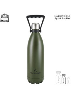 Atlasware Water Bottle with a Capacity of 1000 ml, Stainless Steel Water Bottle that keeps Cold for 82 Hours and Keeps Heat for 34 Hours, Army  - Image 1