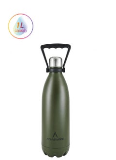 Atlasware Water Bottle with a Capacity of 1000 ml, Stainless Steel Water Bottle that keeps Cold for 82 Hours and Keeps Heat for 34 Hours, Army  - Image 2