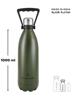 Atlasware Water Bottle with a Capacity of 1000 ml, Stainless Steel Water Bottle that keeps Cold for 82 Hours and Keeps Heat for 34 Hours, Army  - Image 3