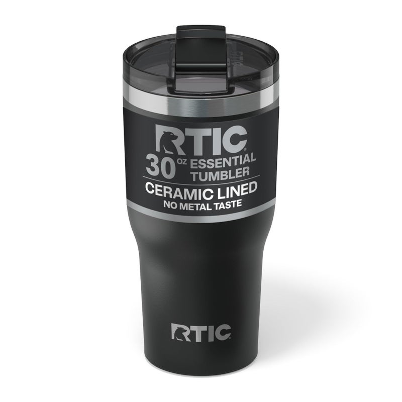 RTIC 30oz Essential Tumbler with Lid, Ceramic Lined, Insulated, Stainless Steel, Metal, Double Wall Vacuum-Insulation, Travel Cup for Iced Coffee, Tea, Hot and Cold Drink, Black - Image 1