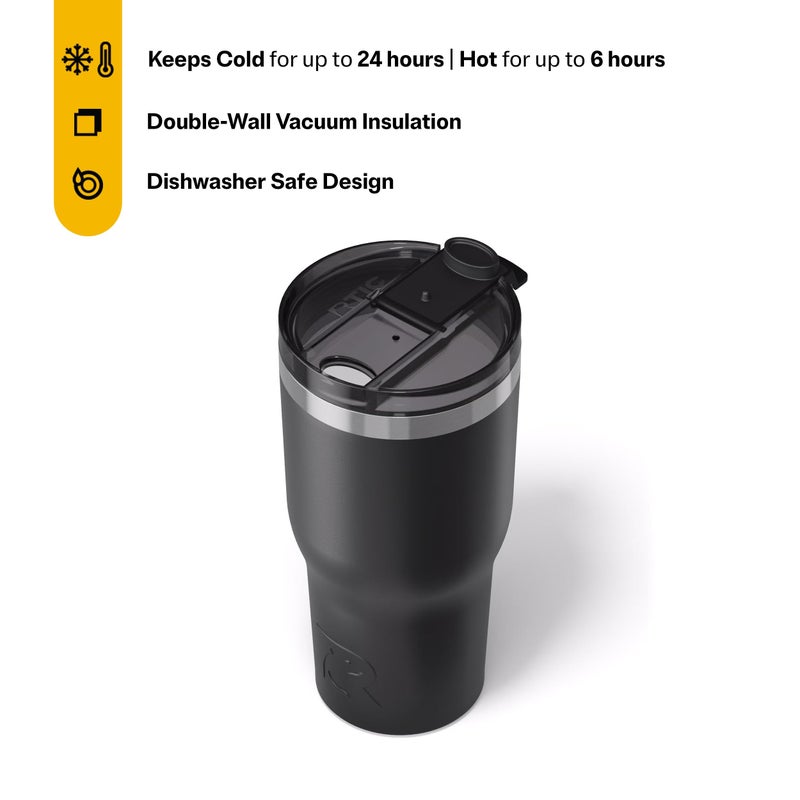 RTIC 30oz Essential Tumbler with Lid, Ceramic Lined, Insulated, Stainless Steel, Metal, Double Wall Vacuum-Insulation, Travel Cup for Iced Coffee, Tea, Hot and Cold Drink, Black - Image 3
