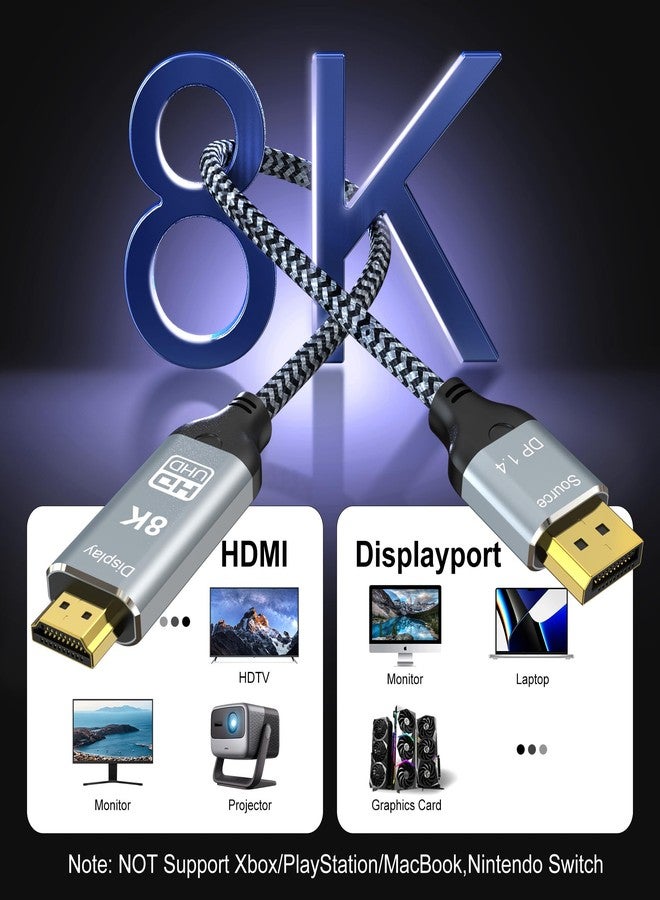DGHUMEN DisplayPort to HDMI 2.1 Cable 6.6FT 8K@60Hz 4K@120Hz Uni-Directional DP (Source) to HDMI (Display) Braided Cord Supports HDCP 2.3 HDR10 Display Port for AMD,NVIDIA,and PC - Image 5