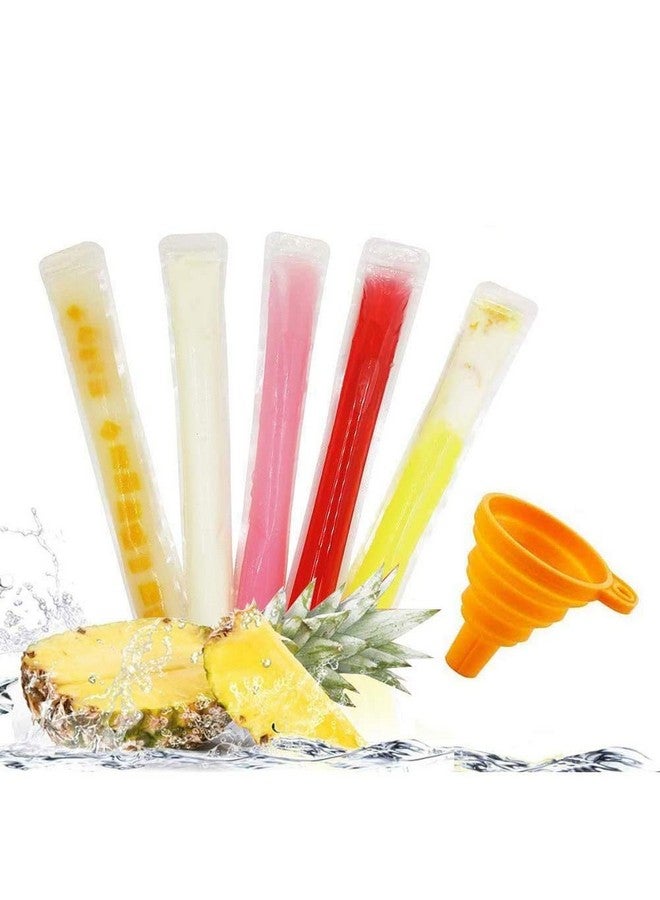 FEBSNOW 160 Disposable Ice Popsicle Mold Bags| BPA Free Freezer Tubes With Zip Seals | For Healthy Snacks, Yogurt Sticks, Juice & Fruit Smoothies, Ice Candy Pops| Comes With A Funnel (11"x2")  - Image 1
