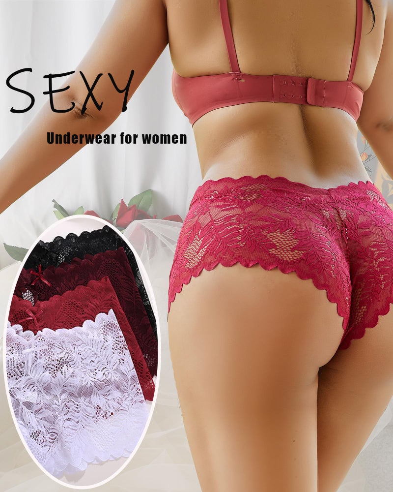 FINETOO 5 Pack Sexy Lingerie Panties for Women Pack V-Waist Lace Womens Underwear French Cut Boyshorts Panty - Image 5