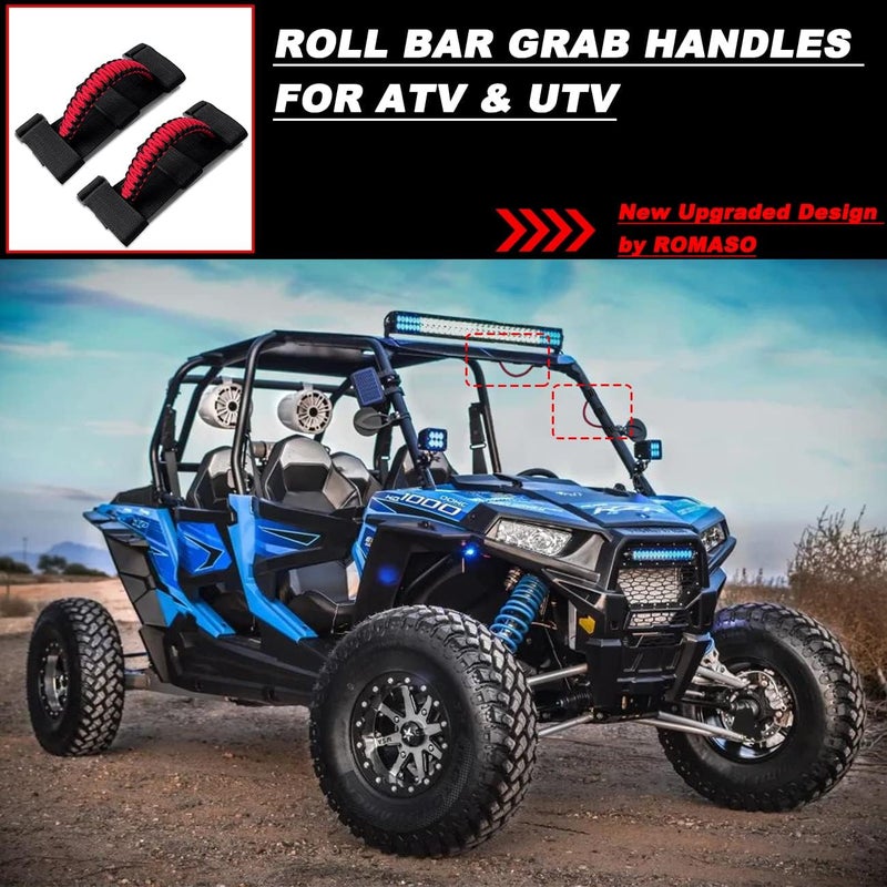 ROMASO مقابض قضيب اللف لـ UTV و ATV - مقابض للقضبان مقاس 1.5"-2"، متوافقة مع بولاريس RZR، كاواساكي Mule، هوندا Pioneer، Can Am، إلخ، مقابض باراكورد ناعمة، عبوة من 2 (أسود وأحمر) - Image 3