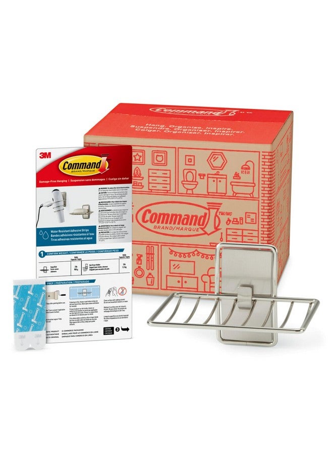 Command Soap Dish for Shower, Damage Free Hanging Bathroom, No Tools Bar Soap Holder, 1 Satin Nickel Soap Dish and 2 Water-Resistant Command Strips - Image 1