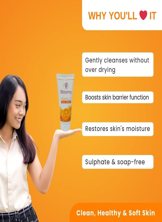 BLOOMY Vitamin C Face Wash for Brighter & Glowing Skin | Deep Cleansing, Skin Brightening & Hydrating Formula | Suitable for All Skin Types | Gentle Daily Cleanser for Women - 100ml - Image 2