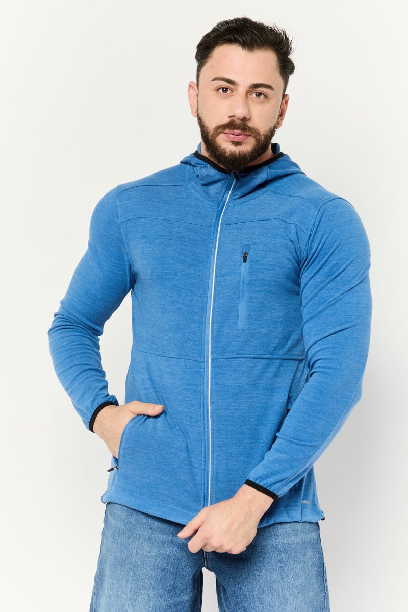 MOTION Men Hooded Long Sleeve Brand Logo Sweatshirt, Blue - Image 1