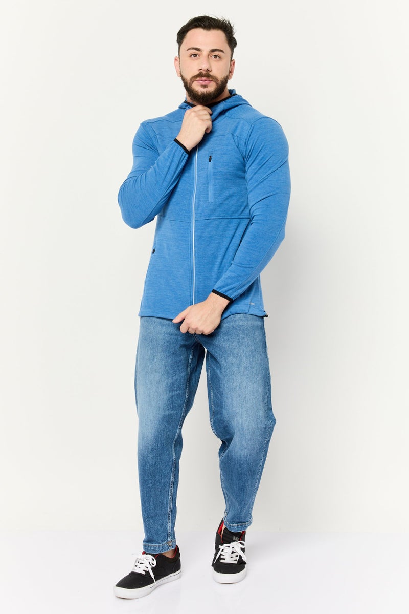 MOTION Men Hooded Long Sleeve Brand Logo Sweatshirt, Blue - Image 3