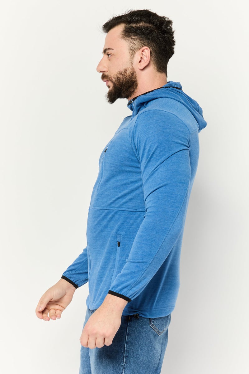 MOTION Men Hooded Long Sleeve Brand Logo Sweatshirt, Blue - Image 4