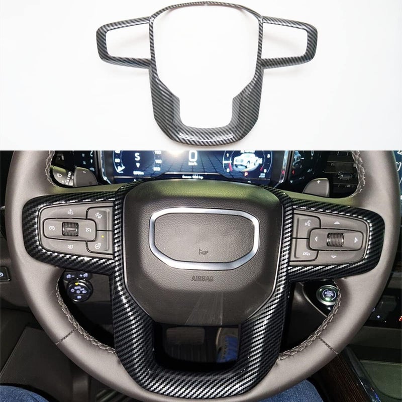 CYAuto Carbon Fiber Style Interior Steering Wheel Trim for GMC Yukon XL, Sierra 1500, 2500HD, 3500HD (2019-2023) - Image 1