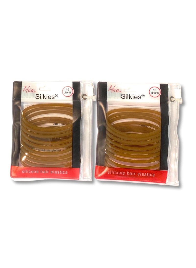 Mia Mia Beauty Silkies Silicone Hair Elastics NoSlip Rubber Bands Translucent Brown for Women Athletes Girls Thick Hair 2pks20pcs 