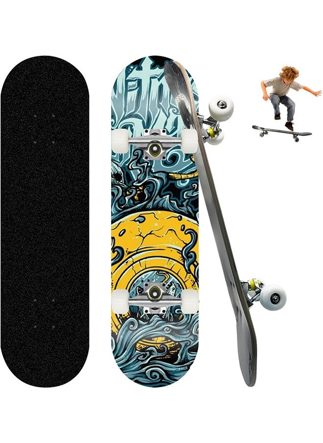 Arabest Skateboard Complete Standard Skateboard, 9-Ply Maple Professional Cruiser Skateboard Double Kick Street Stunt Skateboard Concave Longboard with PU Wheels for Beginners Kids Teens Adults 78.5x20CM  - Image 1