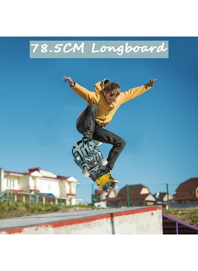 Arabest Skateboard Complete Standard Skateboard, 9-Ply Maple Professional Cruiser Skateboard Double Kick Street Stunt Skateboard Concave Longboard with PU Wheels for Beginners Kids Teens Adults 78.5x20CM  - Image 2