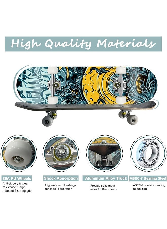 Arabest Skateboard Complete Standard Skateboard, 9-Ply Maple Professional Cruiser Skateboard Double Kick Street Stunt Skateboard Concave Longboard with PU Wheels for Beginners Kids Teens Adults 78.5x20CM  - Image 4