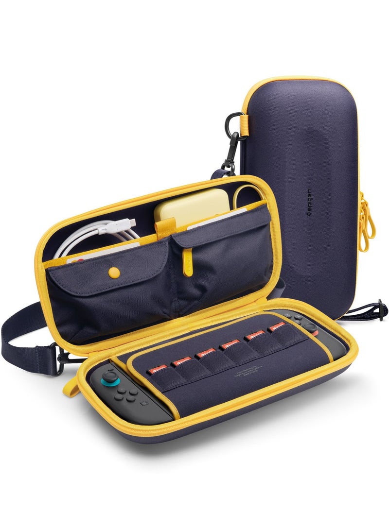 Spigen Nano Pop Pro Nintendo Switch 2 Carrying Pouch Case with Shoulder Strap Protective Portable EVA Hard Shell with Pocket for Joy-Con Accessories, 6 Game Cartridges - Blueberry Navy - Image 1