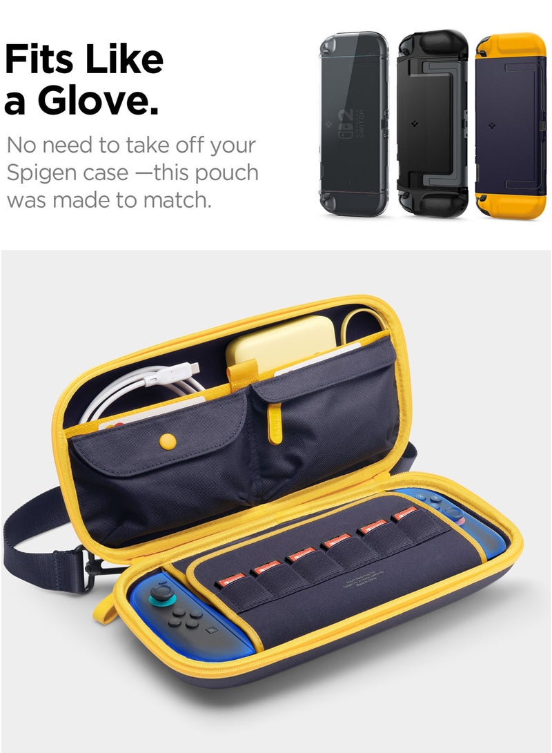 Spigen Nano Pop Pro Nintendo Switch 2 Carrying Pouch Case with Shoulder Strap Protective Portable EVA Hard Shell with Pocket for Joy-Con Accessories, 6 Game Cartridges - Blueberry Navy - Image 5