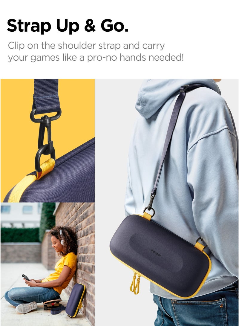 Spigen Nano Pop Pro Nintendo Switch 2 Carrying Pouch Case with Shoulder Strap Protective Portable EVA Hard Shell with Pocket for Joy-Con Accessories, 6 Game Cartridges - Blueberry Navy - Image 3