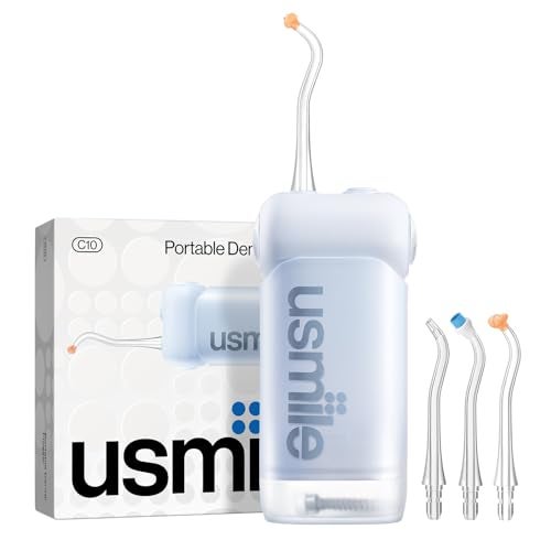 usmile C10 Portable Water Flosser for Travel – 95-Day Battery, 4 Modes, 360° Nozzle, 180ml Tank, IPX7 Waterproof, Dentist-Recommended for Braces, Implants & Sensitive Gums (Blue) - Image 1