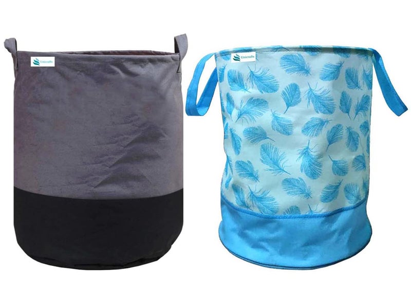 Unicrafts Laundry Bag 45 L Durable and Collapsible Laundry storage Bag with Handles Clothes Toys Storage Foldable Laundry Bag for Dirty Clothes Combo Pack of 2 Pc 1 Grey 1 Leaf Design Blue