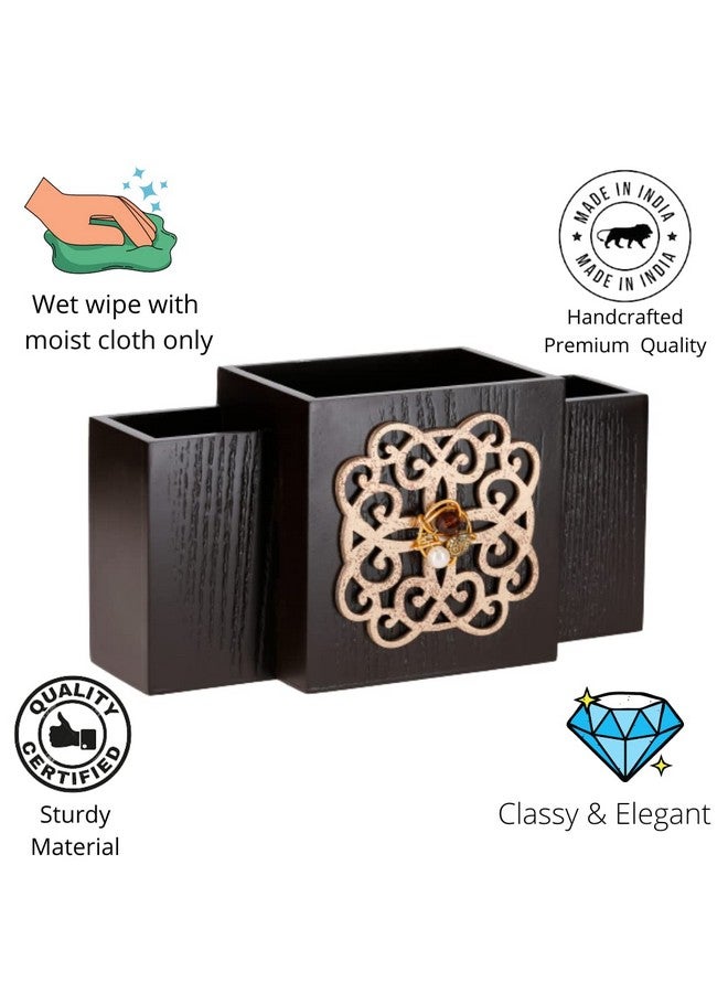 COCKTAIL Decorative Wooden MDF Spoon Stand with 3 Sections | Cutlery Holder for Dining Table and Kitchen | Multifunctional Organizer Stand | Brown(Sq Laser) - Image 4