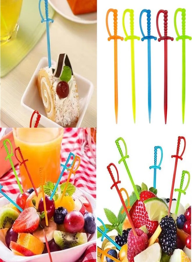 Honkenda 3.35 Inch Plastic Sword Toothpicks for Appetizers Dessert Party, Colorful Disposable Food Picks Fruit Fork Cocktail Sticks, Multicolor (300 Pack) - Image 5