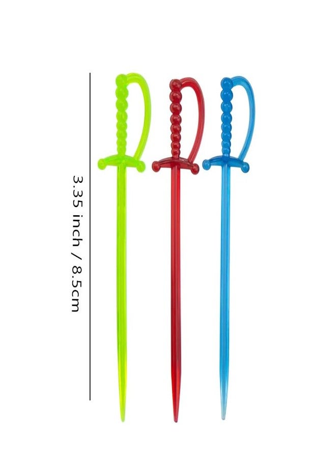 Honkenda 3.35 Inch Plastic Sword Toothpicks for Appetizers Dessert Party, Colorful Disposable Food Picks Fruit Fork Cocktail Sticks, Multicolor (300 Pack) - Image 3