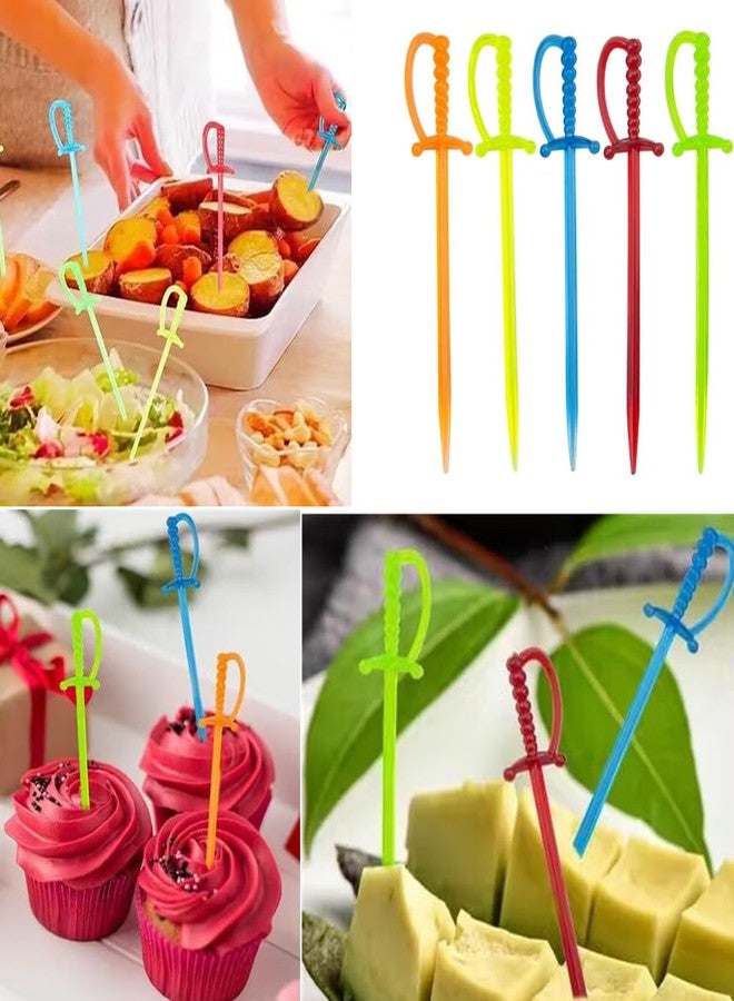 Honkenda 3.35 Inch Plastic Sword Toothpicks for Appetizers Dessert Party, Colorful Disposable Food Picks Fruit Fork Cocktail Sticks, Multicolor (300 Pack) - Image 4