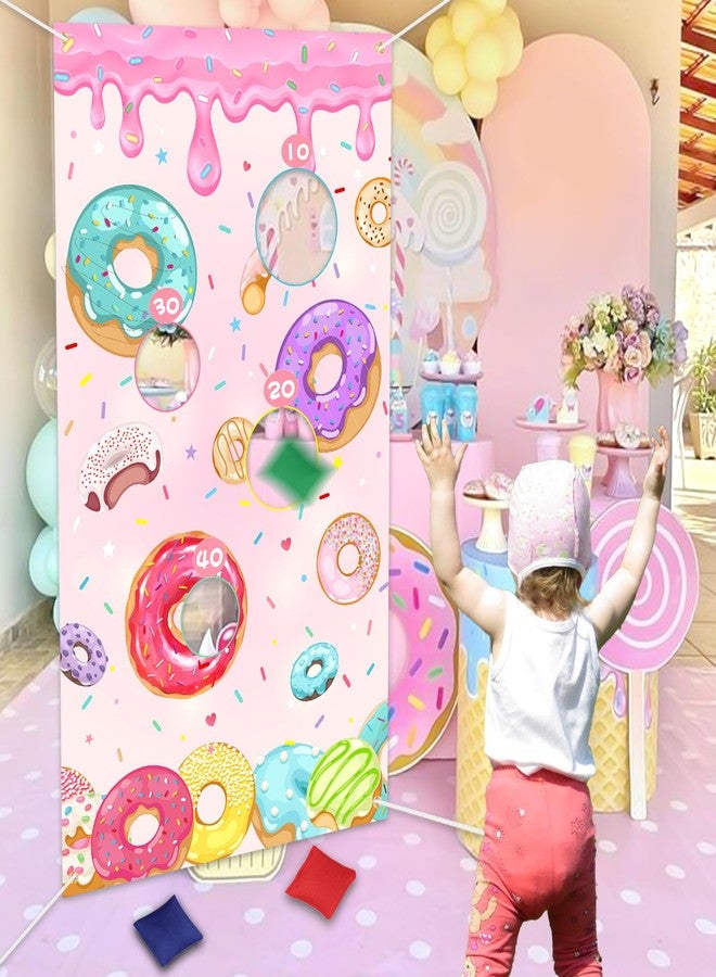 Serencatcher Donut Toss Game Banner with 3 Bean Bags Donut Bean Bag Toss Games Backdrop Background for Donut Party Games Donut Birthday Baby Shower Party Decorations Supplies - Image 1