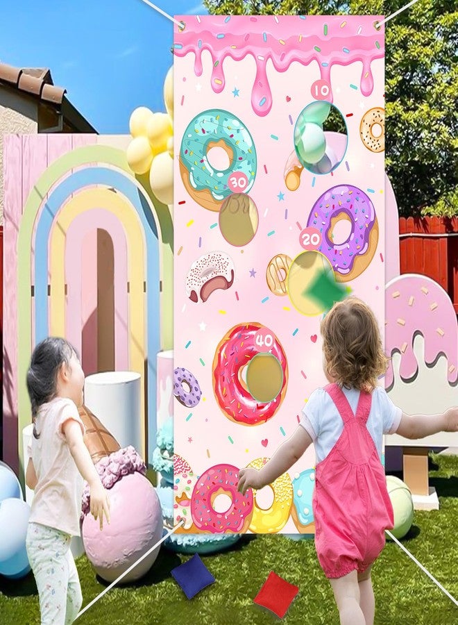 Serencatcher Donut Toss Game Banner with 3 Bean Bags Donut Bean Bag Toss Games Backdrop Background for Donut Party Games Donut Birthday Baby Shower Party Decorations Supplies - Image 5