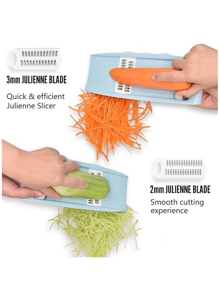 قطاعة خضروات متعددة الاستخدامات 5 في 1 - قطاعة بطاطس بشرائح متعددة، قطاعة خضروات، مقطعة ومبشرة و مقشرة للاستخدام في المطبخ - باللون الأزرق. - Image 4