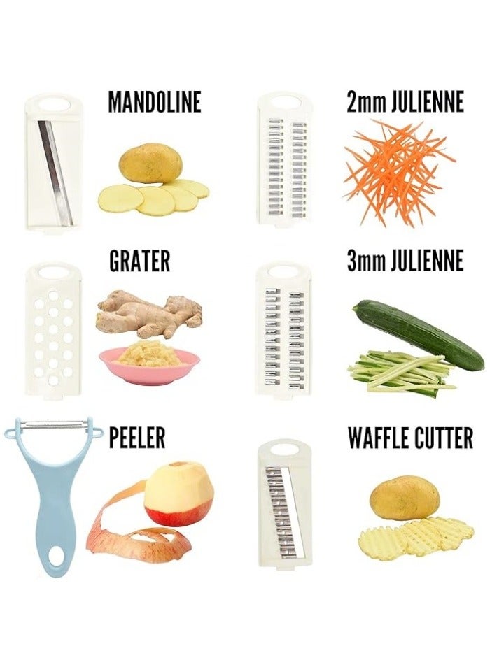 قطاعة خضروات متعددة الاستخدامات 5 في 1 - قطاعة بطاطس بشرائح متعددة، قطاعة خضروات، مقطعة ومبشرة و مقشرة للاستخدام في المطبخ - باللون الأزرق. - Image 2