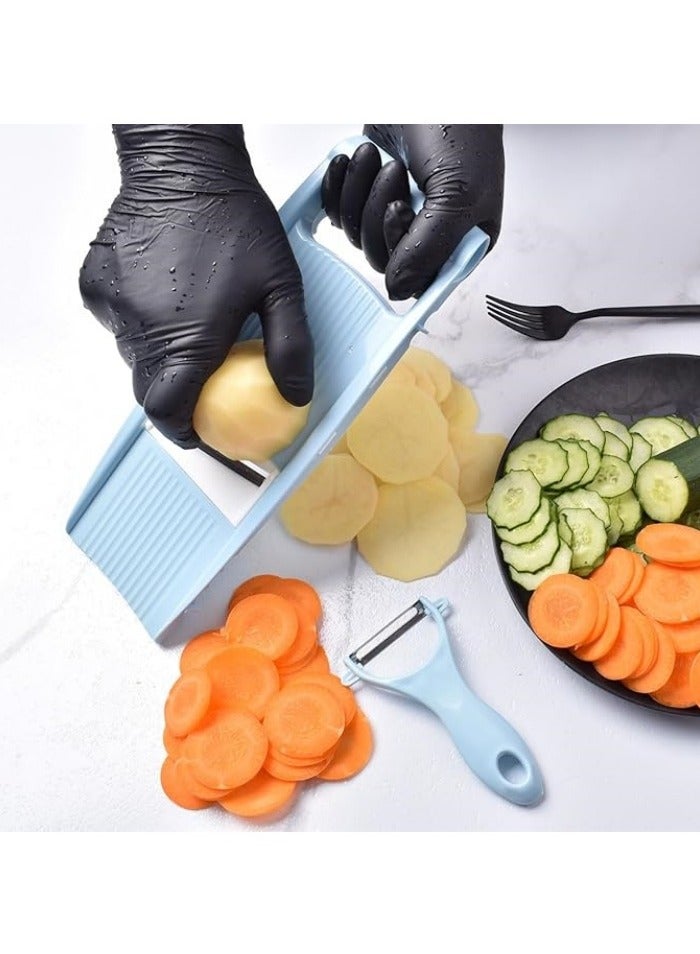 قطاعة خضروات متعددة الاستخدامات 5 في 1 - قطاعة بطاطس بشرائح متعددة، قطاعة خضروات، مقطعة ومبشرة و مقشرة للاستخدام في المطبخ - باللون الأزرق. - Image 3