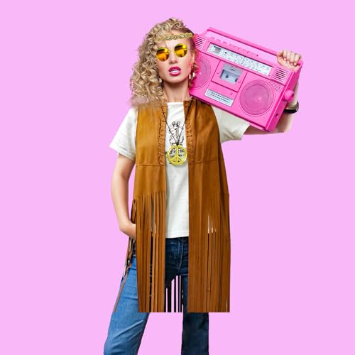 ATAMET 60s 70s Outfits for Women Hippie Costume Fringe Vest Faux Suede Tassel Vest Bohemia Headband Hippie Party Costume - Image 2