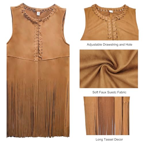 ATAMET 60s 70s Outfits for Women Hippie Costume Fringe Vest Faux Suede Tassel Vest Bohemia Headband Hippie Party Costume - Image 4